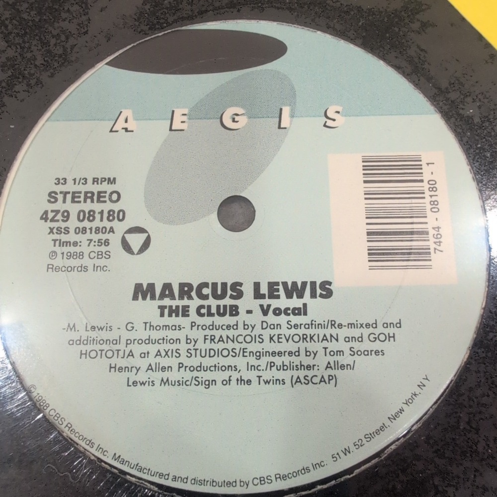 Marcus Lewis The Club 12" Vinyl Single 1988 Aegis Records 4Z9 08180 Francois K - Picture 3 of 8